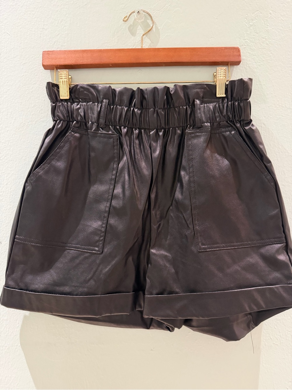New Look Black High-Waist Faux Leather Paperbag Shorts